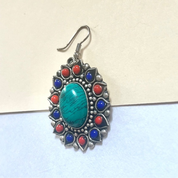 (pendant) 1980s vintage boho necklace pendant red, blue, green, &turquoise stone - Picture 4 of 10